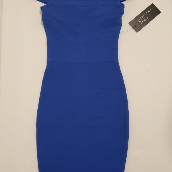 Marciano Guess Blue off-the-Shoulder Bandage Bodycon Dress - Size XXS, 00 - Picture 4 of 8